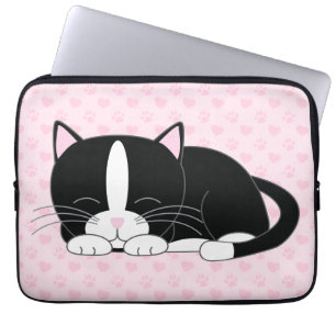 Sleepy Tuxedo Katze {pink} Laptopschutzhülle