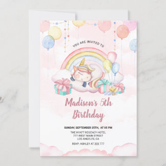 Sleepy Unicorn Einladung zum Geburtstag