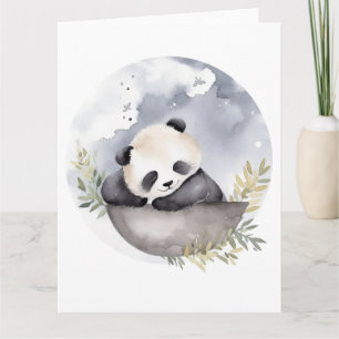 Sleepy Watercolor Baby Panda Bear Karte
