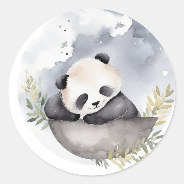 Sleepy Watercolor Baby Panda Bear Runder Aufkleber (Vorderseite)