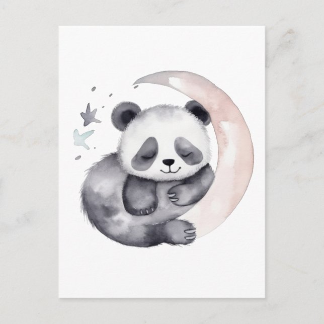 Sleepy Watercolor Moon Baby Panda Bear Postkarte (Vorderseite)