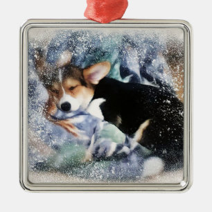 Sleepy Welsh Corgi Puyppy Ornament Aus Metall