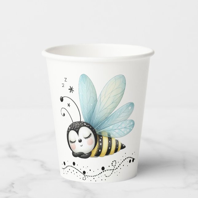 Sleepy Whimsical Bee Pappbecher (Vorderseite)