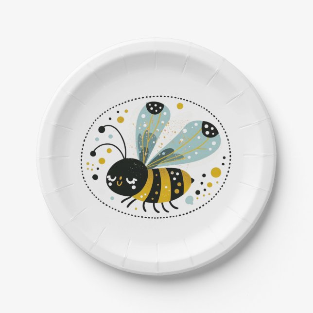 Sleepy Whimsical Bee Pappteller (Vorderseite)