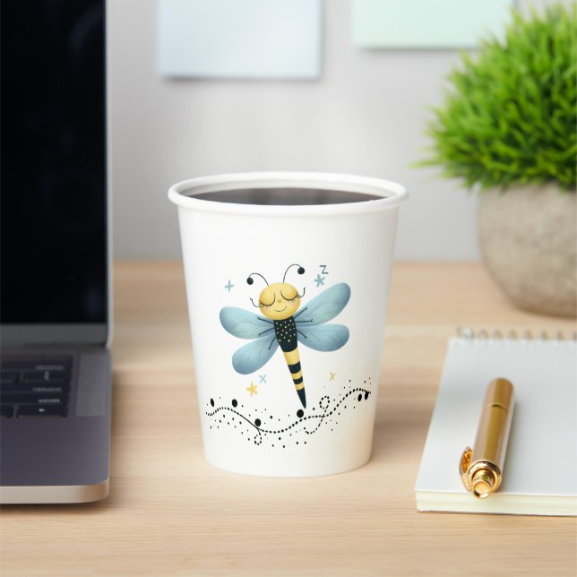 Sleepy Whimsical Dragonfly Paper Cup Pappbecher (InSitu)