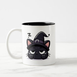 Sleepy Witch Cat Head | Halloween Mug Two-Sided Co Zweifarbige Tasse