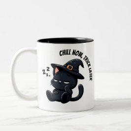 Sleepy Witch Cat Zzz Halloween  Zweifarbige Tasse