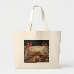 Sleepy Yorkie mit Bows Pet Art Geschenke Jumbo Stoffbeutel