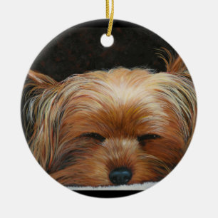 Sleepy Yorkie Weihnachtsbaum Keramik Ornament