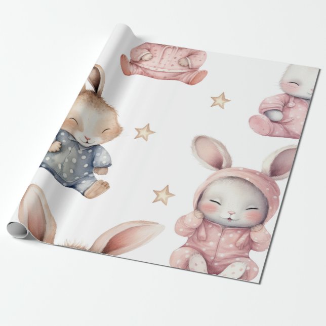 Sleepyhead Watercolor Bunny Baby Showmuster Geschenkpapier (Ungerollt)