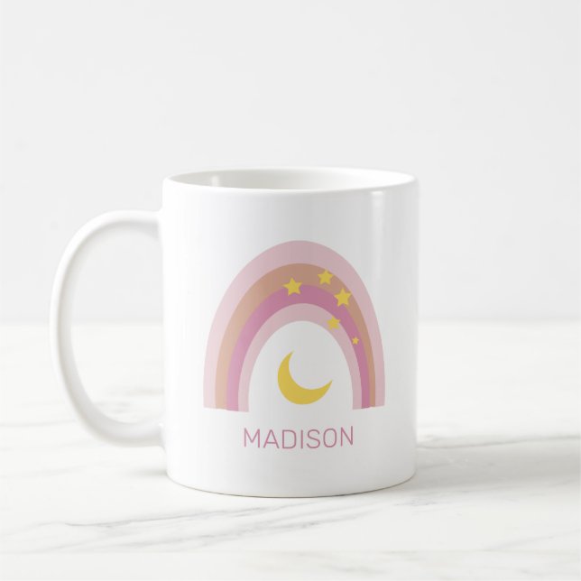 'Sleepytime Rainbow', Niedlicher Boho Pink-Brauch Kaffeetasse (Links)