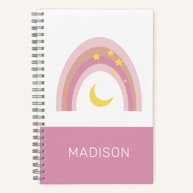 'Sleepytime Rainbow', Niedlicher Boho Pink-Brauch Notizbuch (Vorderseite)