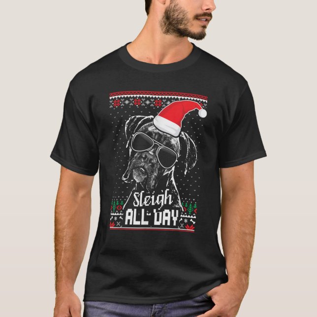 Sleigh all Day Funny Boxer Dog Christmas  for Men  T-Shirt (Vorderseite)