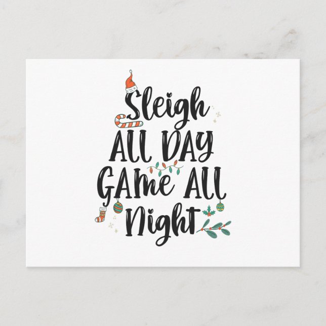 Sleigh All Day Game The Night Funny Christmas Postkarte (Vorderseite)