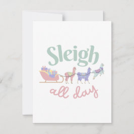 Sleigh All Day | Niedliche pastellfarbene Llamas Feiertagskarte