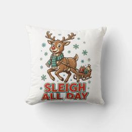 Sleigh All Day Vintage Rentier Weihnachten Retro Kissen