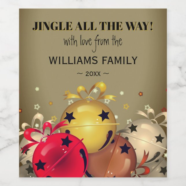 Sleigh Bells Snowflakes Weinetikett (Einzelnes Label)