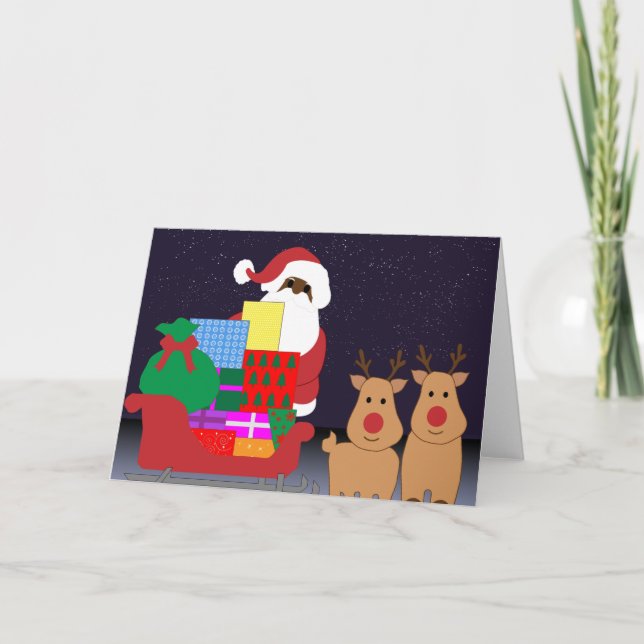 Sleigh Black Santa Feiertagskarte (Vorderseite)