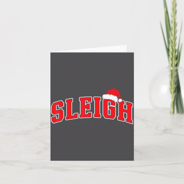 Sleigh Christmas Varsity Text With Santa Hat Famil Karte (Vorderseite)