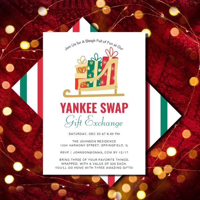 Sleigh Geschenkboxen Yankee Swap Geschenk Exchange Einladung (Sleigh Gift Box Yankee Swap Gift Exchange Party Invitation )