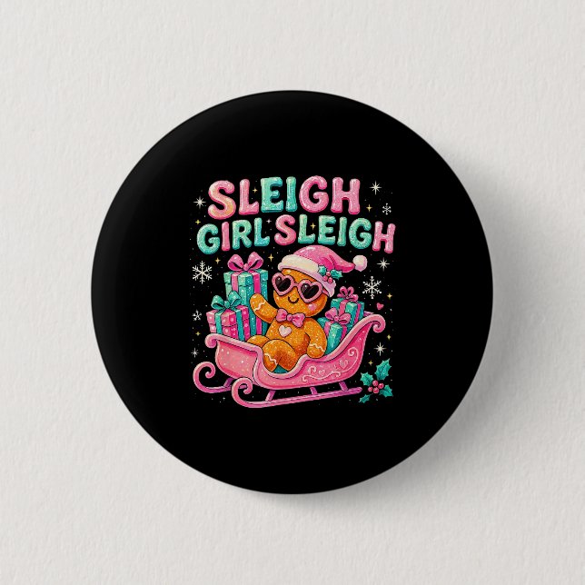 Sleigh Girl Cute Gingerbread Christmas Art  Button (Vorderseite)