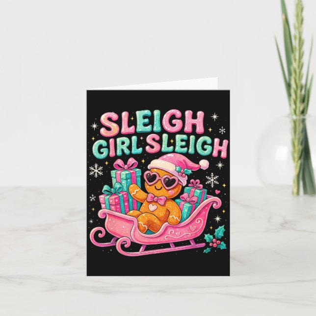 Sleigh Girl Cute Gingerbread Christmas Art  Karte (Vorderseite)