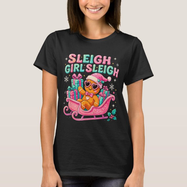 Sleigh Girl Cute Gingerbread Christmas Art  T-Shirt (Vorderseite)