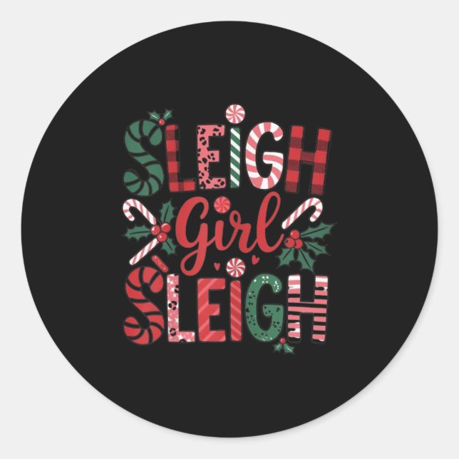 Sleigh Girl Sleigh Funny Little Women's Retro Chri Runder Aufkleber (Vorderseite)