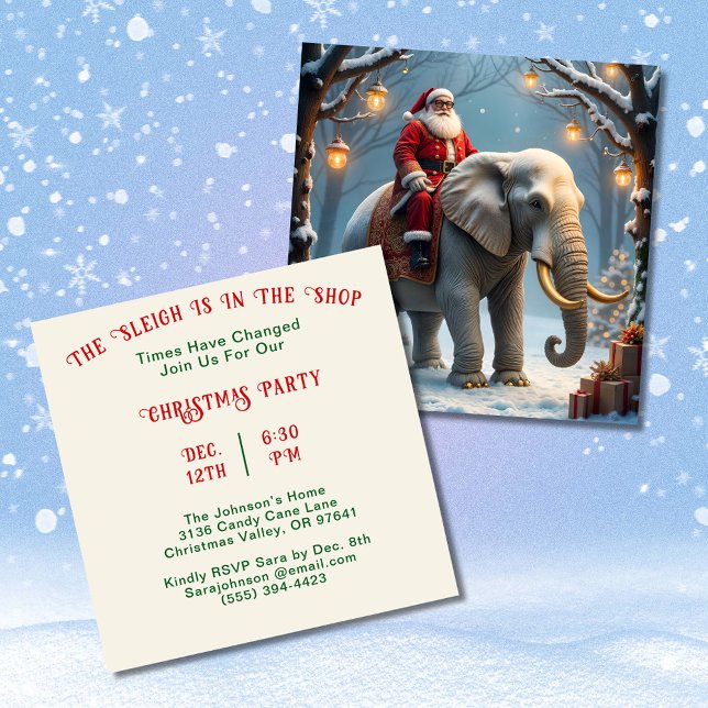Sleigh im Shop Santa on Elephant Christmas Party Einladung (Sleigh in Shop Santa on Elephant Christmas Party Invitation)