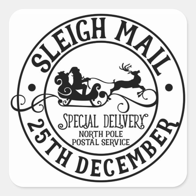 Sleigh Mail Weihnachtssticker Weihnachtssticker Quadratischer Aufkleber (Vorderseite)