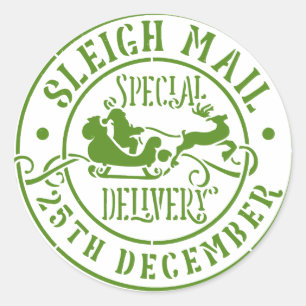 Sleigh Mall Special Delivery Briefmarke Runder Aufkleber