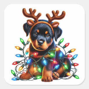 Sleigh-Ready Rottweiler Cheer! Quadratischer Aufkleber