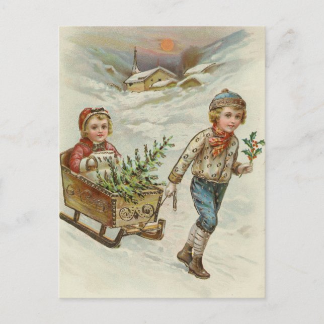 Sleigh Ride | Weihnachten Postkarte (Vorderseite)