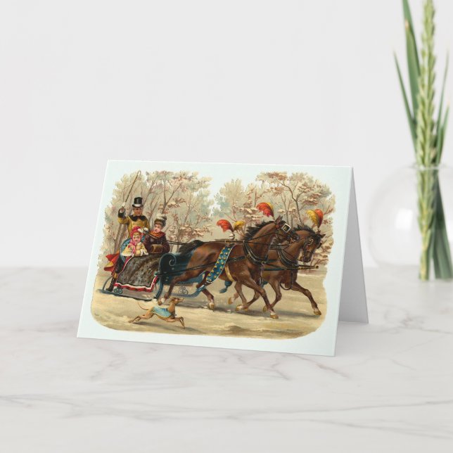 "Sleigh Ride" Weihnachtskarte des Jahrgangs Feiertagskarte (Vorderseite)