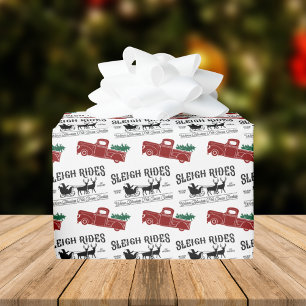 Sleigh Rides Rustic Red Truck Weihnachten Geschenkpapier