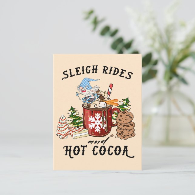 Sleigh Rides und Hot Cocoa Postkarte (Stehend Vorderseite)