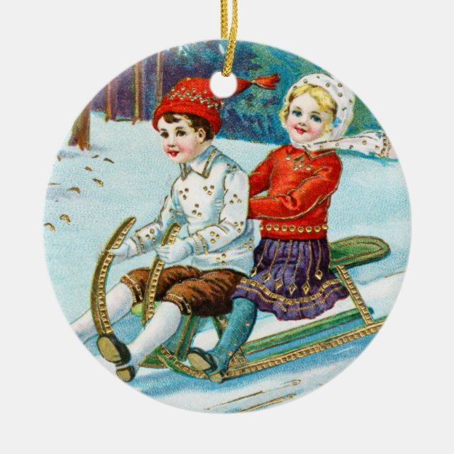 Sleigh riding at Christmas time Keramik Ornament (Vorne)