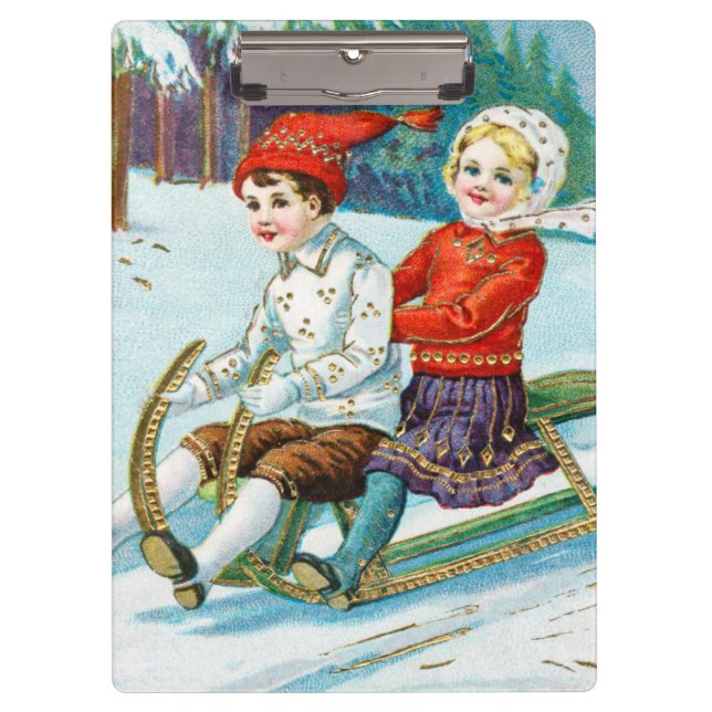 Sleigh riding at Christmas time Klemmbrett (Vorderseite)