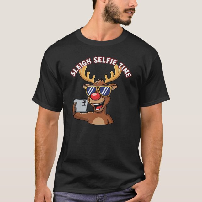 Sleigh Selfie Time Funny Reindeer Christmas Selfie T-Shirt (Vorderseite)
