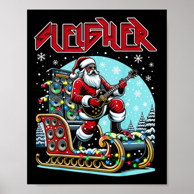 Sleigher Hail Santa Heavy Metal Christmas Rock Xma Poster (Vorne)