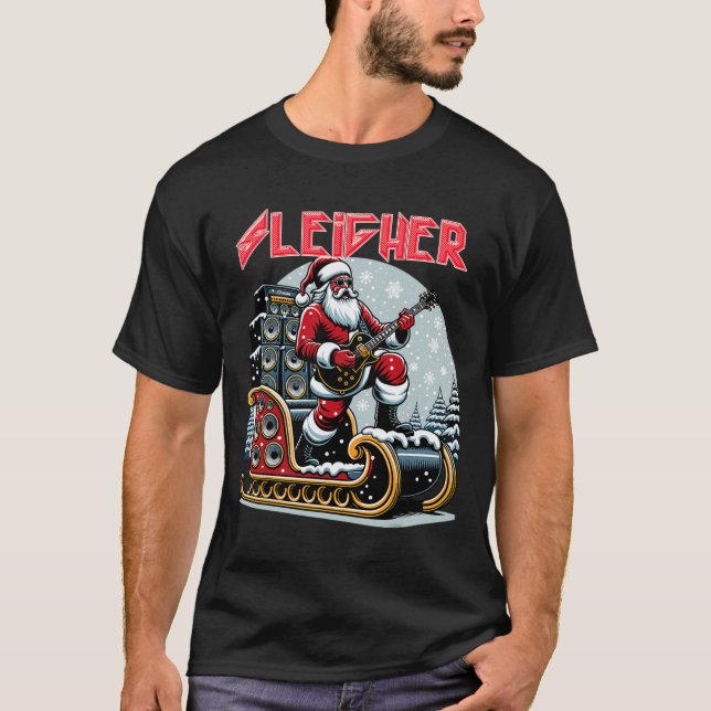 Sleigher Hail Santa Heavy Metal Christmas Rock Xma T-Shirt (Vorderseite)