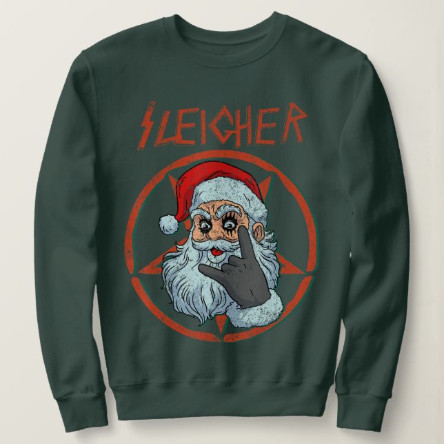 Sleigher Hail Santa Heavy Metal Schädel Weihnachte Sweatshirt (Design vorne)