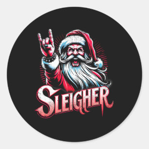 Sleigher Hail Santa Heavy Metal Weihnachten für Mä Runder Aufkleber