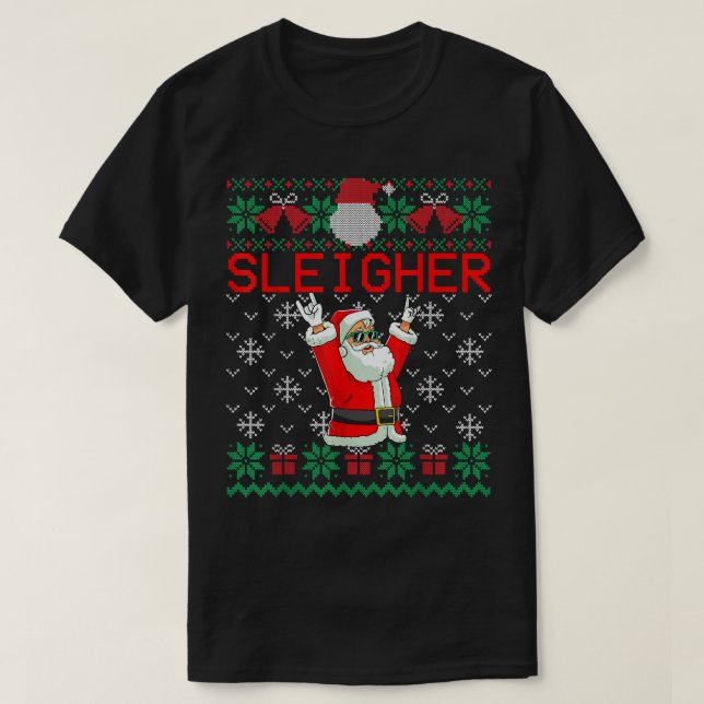 Sleigher Heavy Metal Music Hail Santa Ugly Christm T-Shirt (Design vorne)