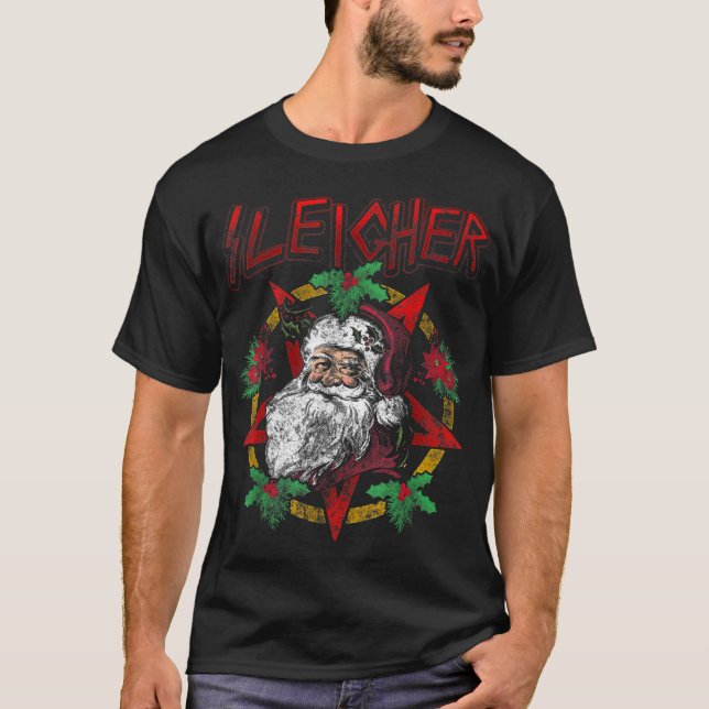 Sleigher Heavy Metal Weihnachtsfeiertage Weihnacht T-Shirt (Vorderseite)