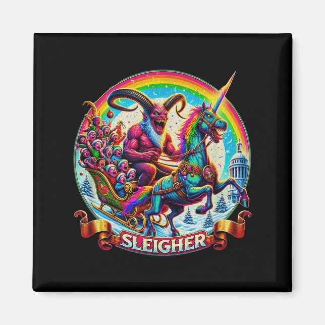 Sleigher Krampus Unicorn Demon Horror Christmas Go Magnet (Vorne)