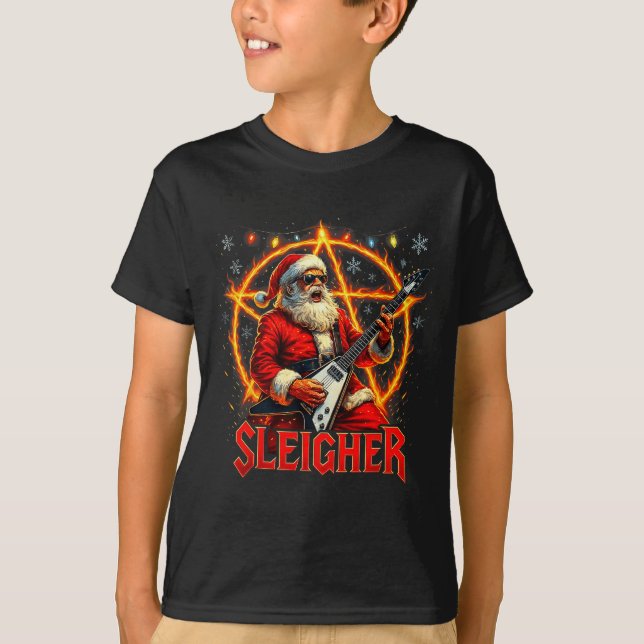 Sleigher Metal Santa Rocking Christmas Design  T-Shirt (Vorderseite)
