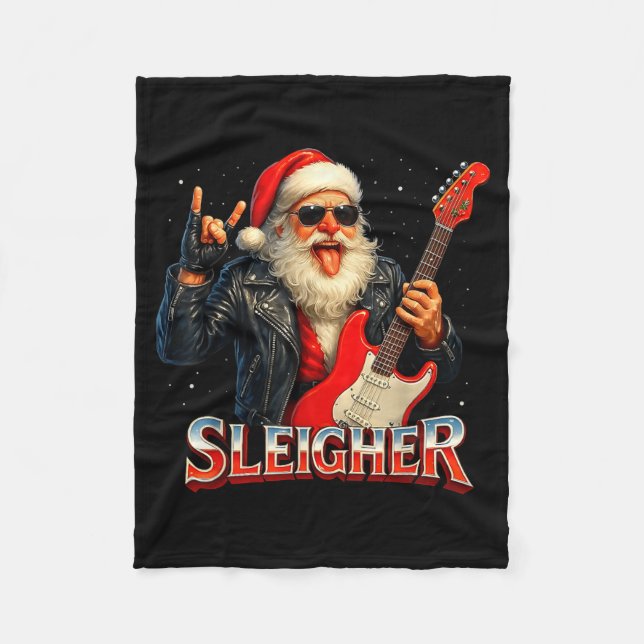 Sleigher Rock Santa Funny Metal Christmas Design  Fleecedecke (Vorderseite)