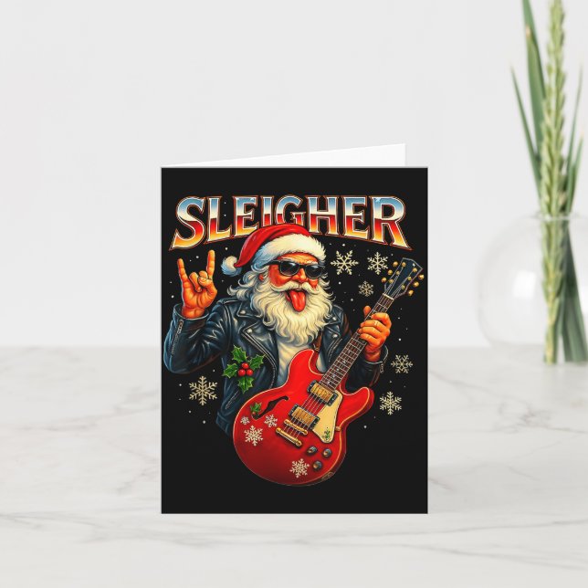 Sleigher Rock Santa Funny Metal Christmas Design  Karte (Vorderseite)