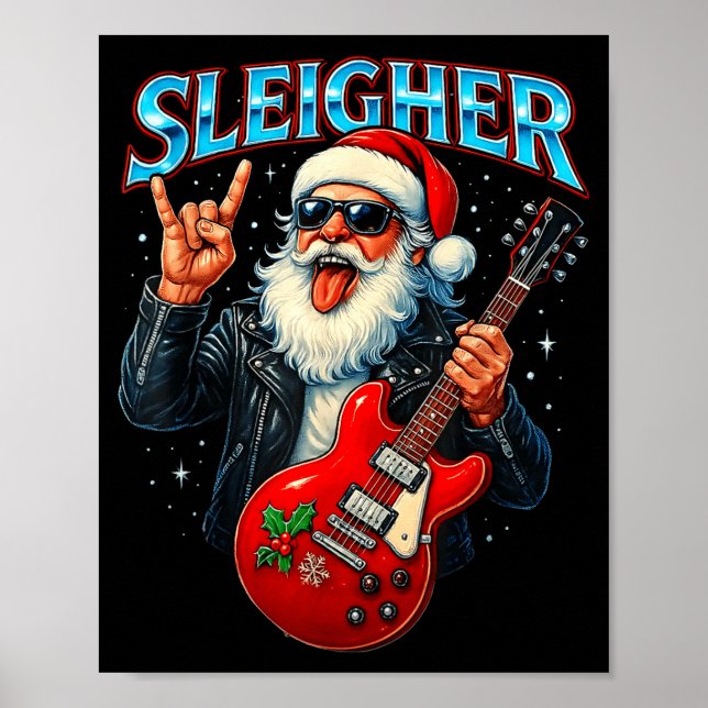 Sleigher Rock Santa Funny Metal Christmas Design  Poster (Vorne)